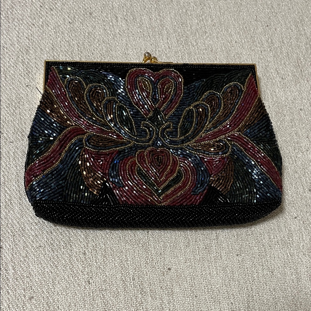 Elegant Beaded Clutch - Black and Multicolor
